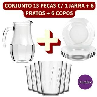 Conjunto 7 Pçs - Jogo 6 Copos as 190ML Nadir Figuereido e 1 Jarra Bar  Vidro Tango 1,5L