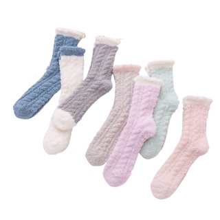 Kit 3 Meia Feminino Grossas E Quentes De Lã Coral Para Uso Doméstico Outono Inverno
