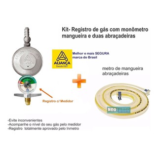 Registro Válvula Gás Bujão Manômetro Medidor Mais Mangueira