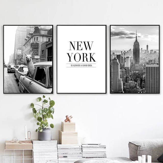 Quadro 3 peças paisagem urbana retro New York decoração