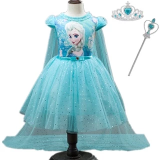 Vestido Infantil Feminino Frozen Com Capa Elsa Anna Flexível Bebê/De Princesa Para Festa Cosplay