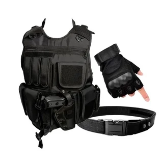 Colete Airsoft - Colete Tatico Preto + Luva + Cinto NA - Escolta Segurança Kit
