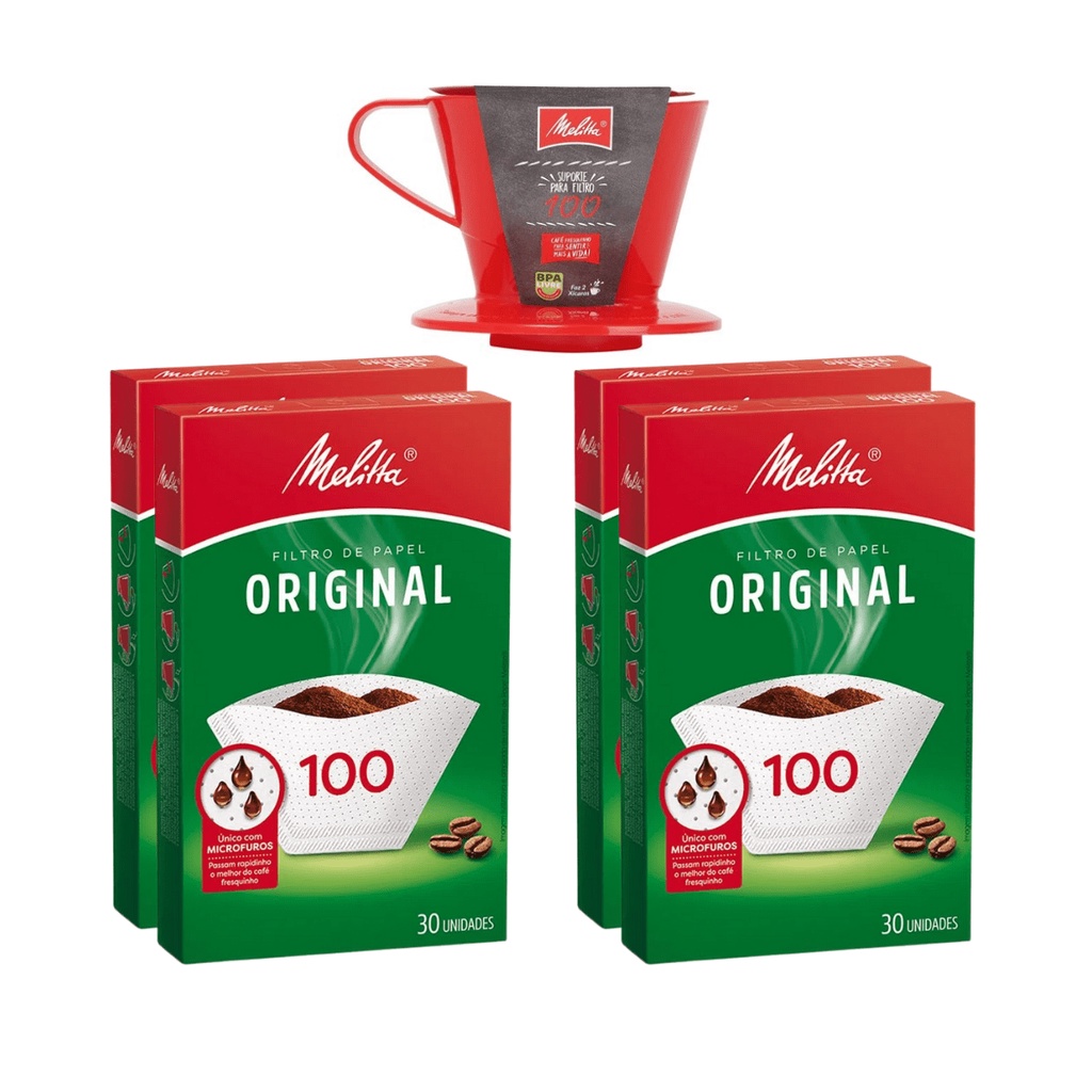 Kit Suporte Vermelho Melitta 100 + 4 cx Filtro Papel 100