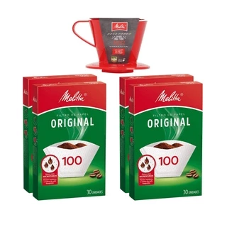Kit Suporte Vermelho Melitta 100 + 4 cx Filtro Papel 100