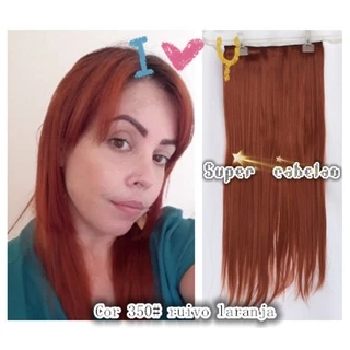 Cabelo aplique tic tac cor 350# ruivo laranja promocao 60cm 140gramas fibra organico parece humano