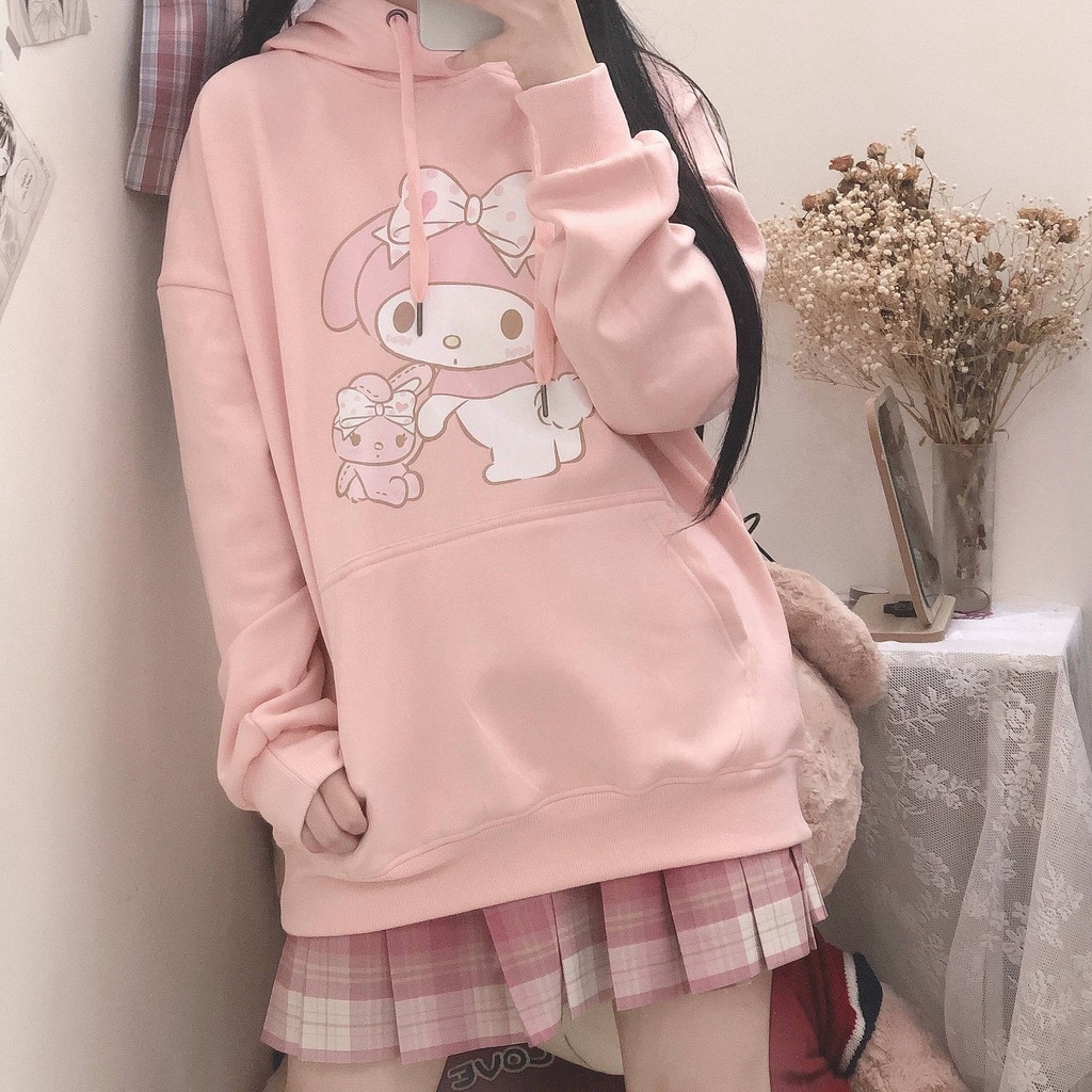 2021 anime feminino sweetshirts kawaii coelho manga longa superior fina  pelúcia rosa roupas femme mingliusili estudantes pullovers com capuz /  Moletons e blusões