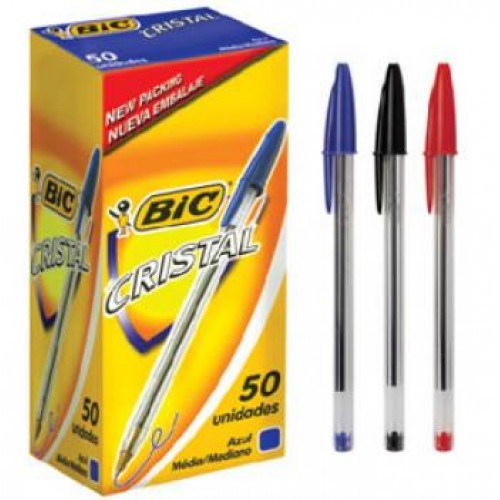 Unidade Caneta Bic Cristal Ponta M Dia Tradicional Nas Cores Azul Preta E Vermelha