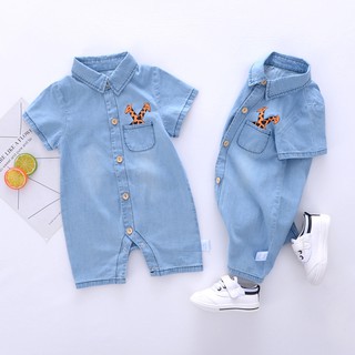 Macacão Jeans Masculino E Feminino Com Estampa De Cervo Azul Para Verão