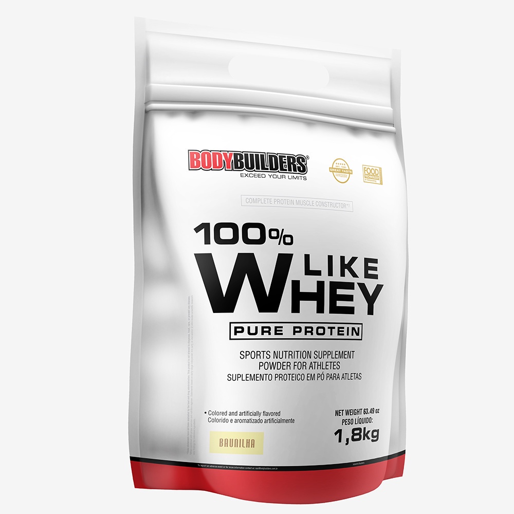 100% Like Whey Pure Protein 1,8Kg – Proteína do Soro do Leite – Bodybuilders
