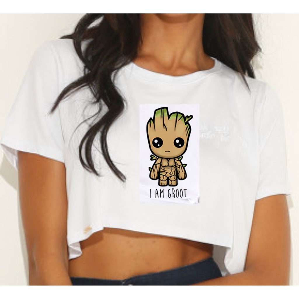 Camisetas Kawaii Baby Groot estampa para senhoras, tops casuais de Tumblr  Branco, eu sou Groot, adolescentes