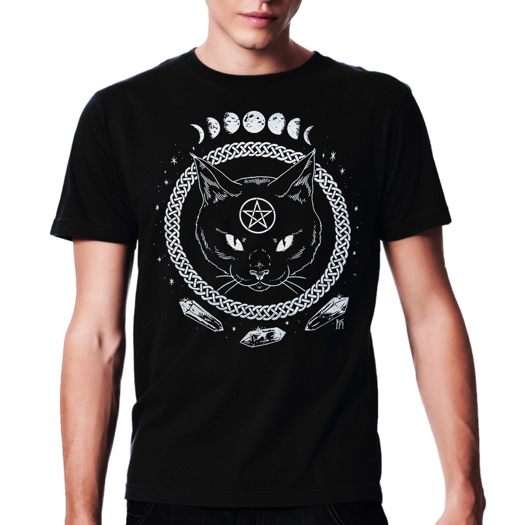 Camiseta Bruxa Gato Lua Wicca Algodão
