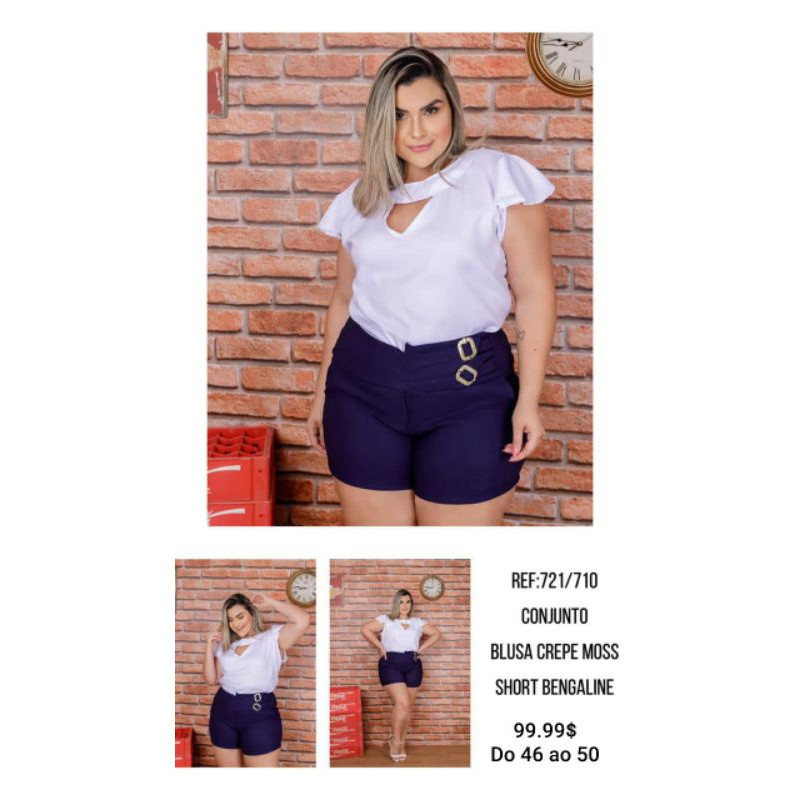 SILVINHASHOP Short Feminino Barrinha virada ao avesso Plus Size