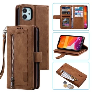 Xiaomi Redmi Nota 12 Pro 12S POCO X5 X4 F5 Mi 12T 12 Lite 12C 10C Carteira De Couro PU Correia Magnética Flip Strap Zipper 9 Caixa Para Telefone Com Slots De Cartão