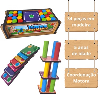 Brinquedo Jogo Educativo Pedagógico Torre Inteligente Carlu Empilhar Menino  Menina 3 Anos