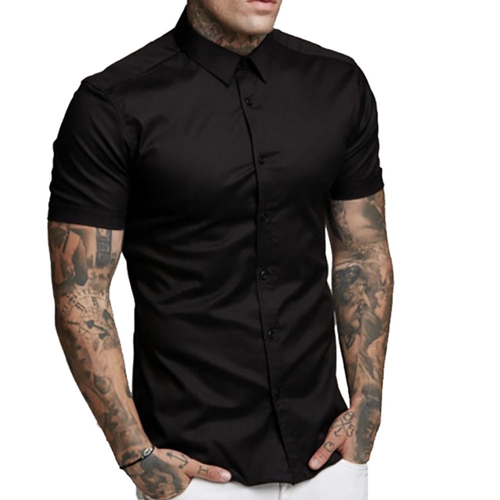 Camisa de botao manga best sale curta preta