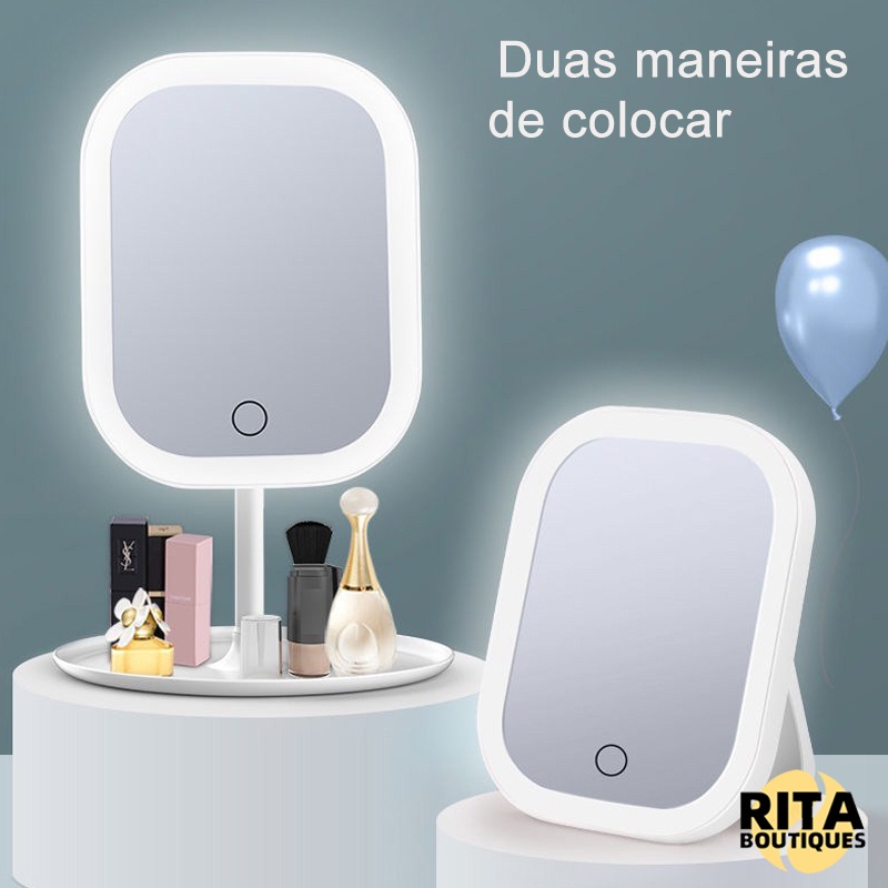 Espelho De Maquiagem Com Led Penteadeira Dobravel Lnteligente Luz Ajustável Quadrado Portátil Dobrável