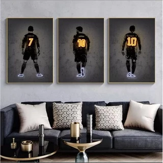 Trio Quadros Decorativos Mosaico Ronaldo 7, Messi 10, Neymar 10 Sala Quarto Escritório