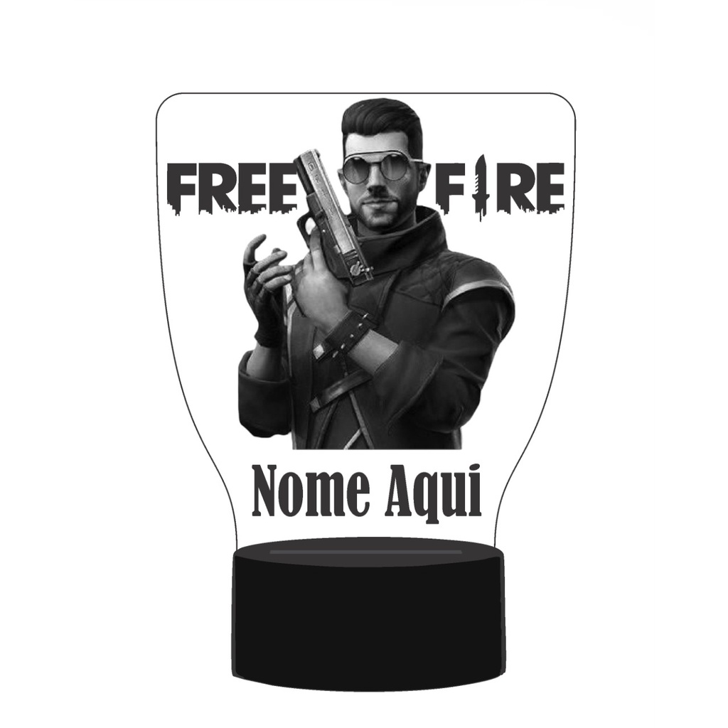 Luminária Abajur Led Free Fire Personalizada Com Seu Nome