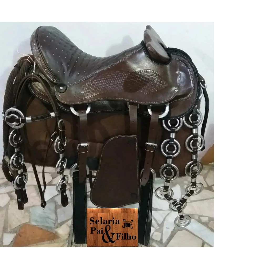 cela australiana de cabeça + conjunto argolado duplo + rédea de lã torcida + manta luxo gratis