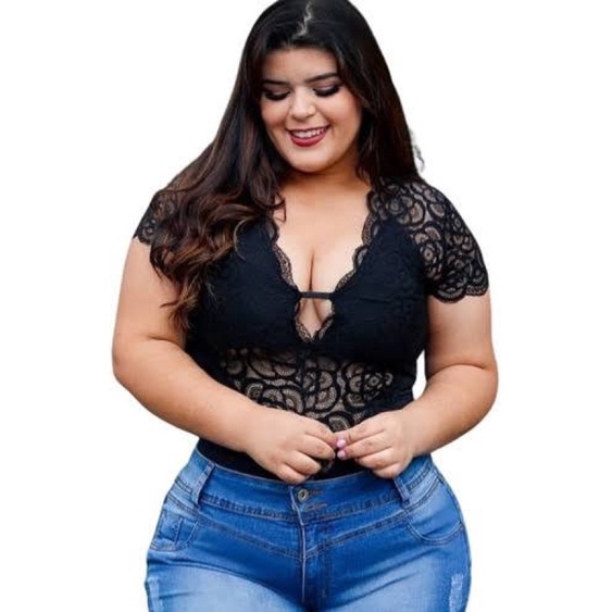 Body Premium Plus Size Renda Com Bojo Preto 243.04