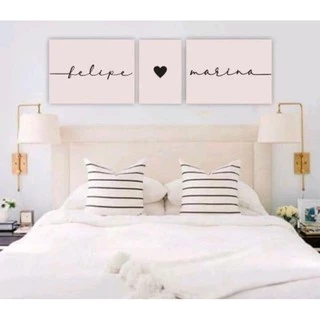 Quadro Kit Decoração Casal Cabeceira Cama Painel Nomes - Personalizado