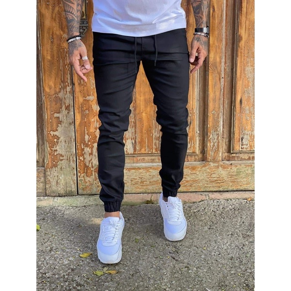 Calça Jeans preta jogger C/ Lycra Moda Masculina