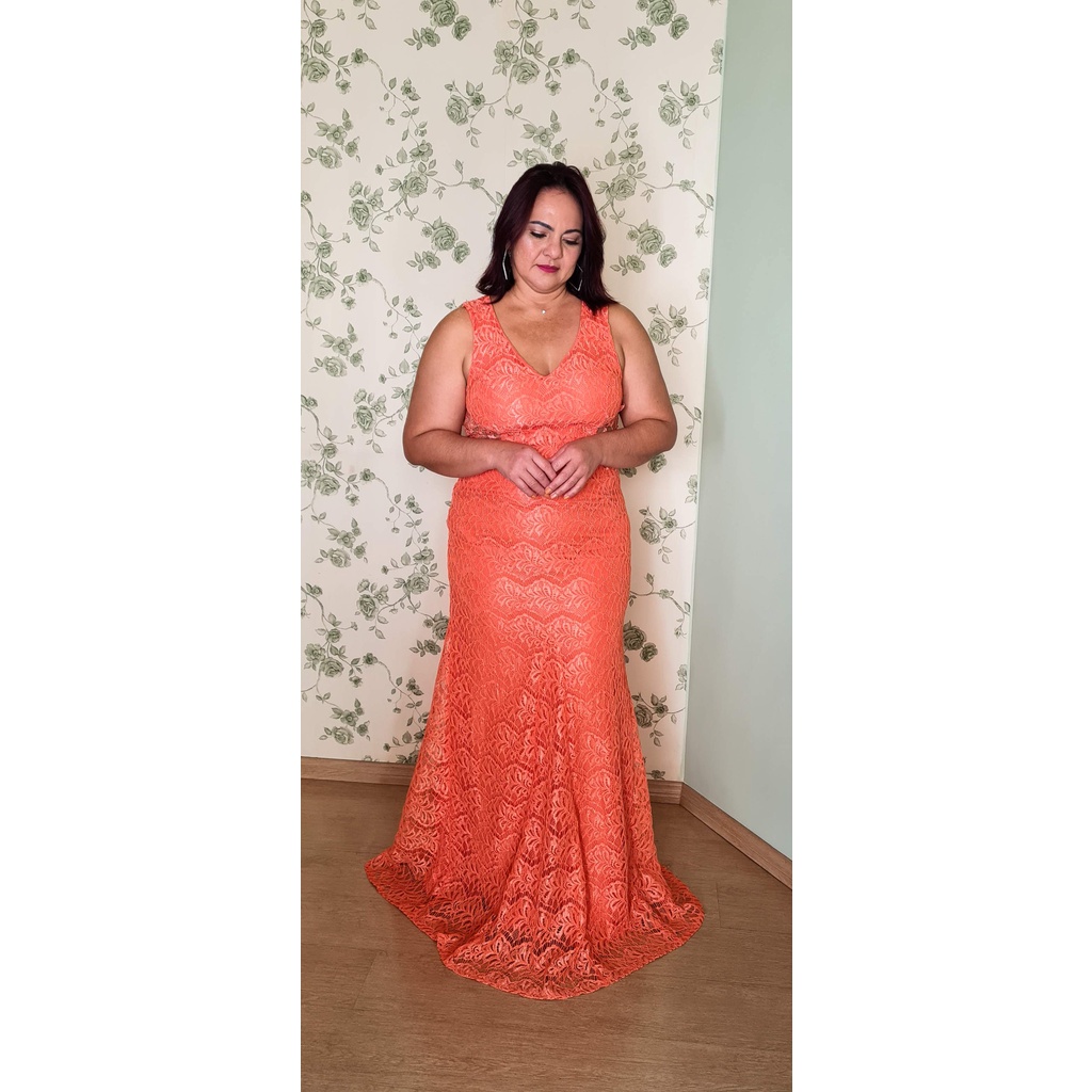 Vestido de best sale renda laranja