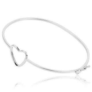 Bracelete Prata 925 Legítima Geométrico Coração