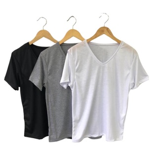 Kit 3 camisetas masculinas GOLA V PRETO, BRANCO E CINZA MESCLA 100% poliéster para sublimar Fio 30