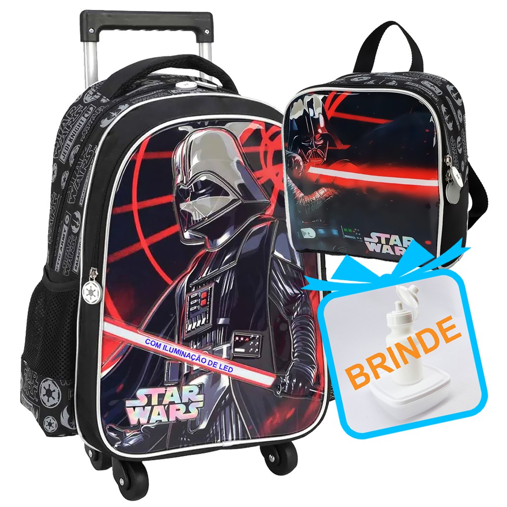 Mochila Star Wars de Rodinha e Costas Escolar com Lancheira Termica ...