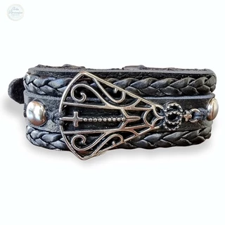 Pulseira De Couro Premium Nossa Senhora Aparecida Bracelete Masculino Religioso