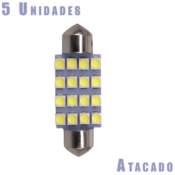5 x Lâmpadas LED Torpedo 39mm 16 Leds 12V Branca | Shopee Brasil