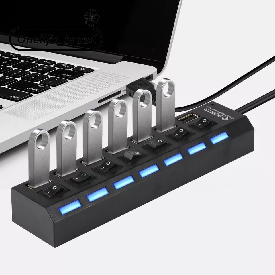 Hub De Usb 7 Portas 2.0 Hd Extensor High Speed Pen Drive Hd E LED ...