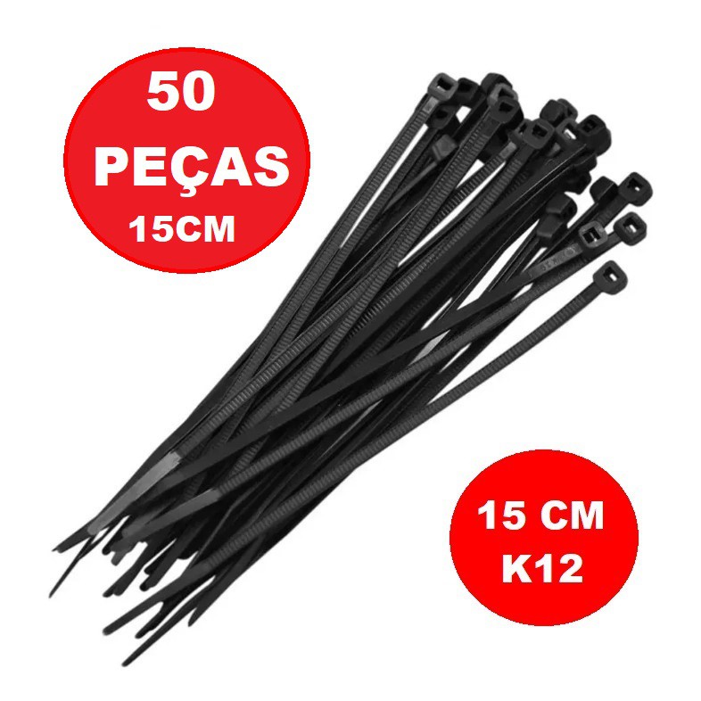 50 Cintas plásticas abraçadeira 15cm K12