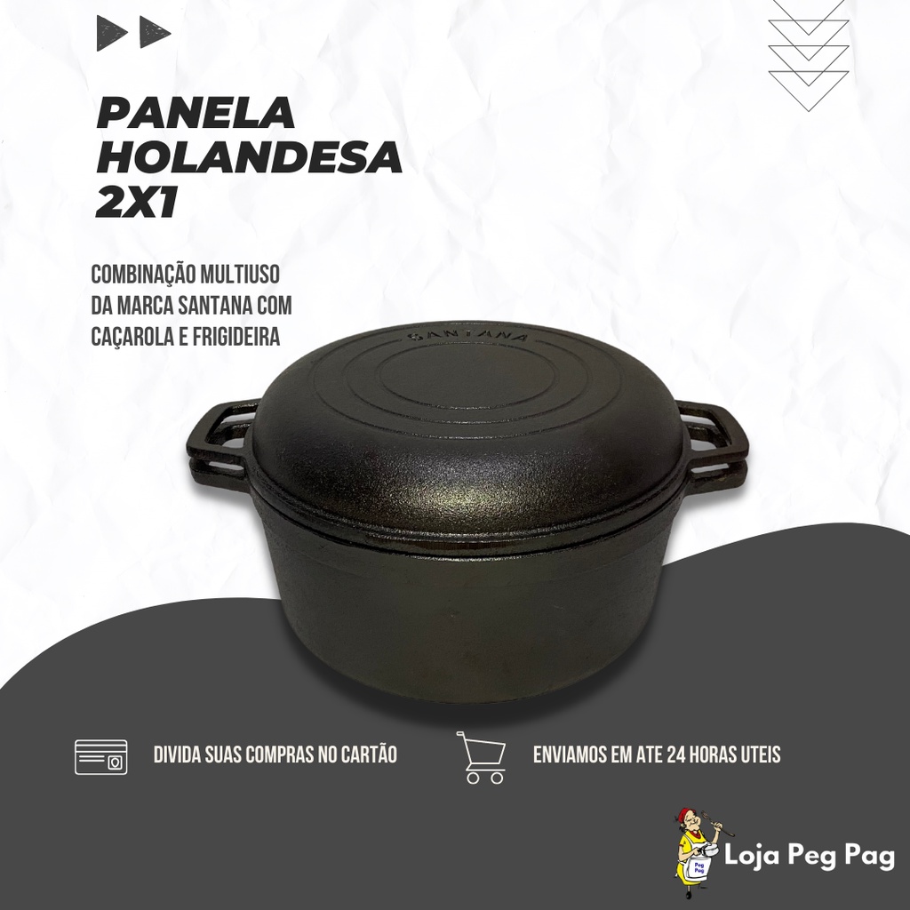 Panela Holandesa de Ferro Fundido 2 em1 (caçarola e frigideira) Assar Pães Caseiros