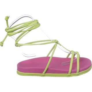Sandalia Birken Papete Feminina Rasteira Amarar Blogueira Pink com Verde Limon