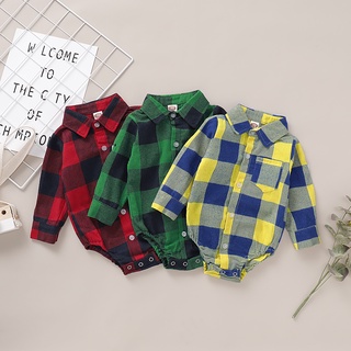 Recém-Nascido Baby Boys Bodysuit Fashion Plaid Print Manga Comprida Botão Para Baixo Onesies Camisa Versátil