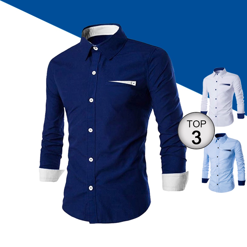 Camisa Social Masculina Estilo Slim Fit Manga Comprida Top 3