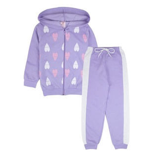 Conjunto Infantil Menina Moletom C/Capuz Zíper Corações Lilás 0020 - Laluna