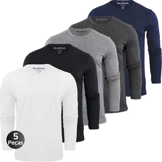 Kit 5 Camisetas Básica de Algodão Premium Manga Longa