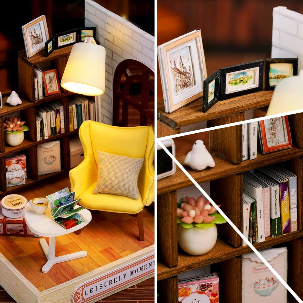 casa em miniatura DIY Doll House - Teashop madeira pequena com móveis em  miniatura, escala 1:24 Mini artesanato feito à mão com movimento musical e  capa à prova poeira, presente para adolescentes