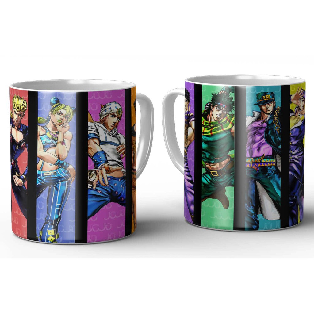 Caneca JoJo's Bizarre Personagens Coloridos