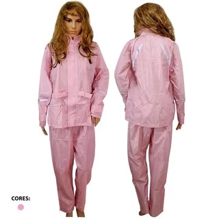 Capa de Chuva Para Motoqueiro Adulta Feminina Poliéster Rosa com Faixa de sinalizao ME126 em Oferta na Shopee
