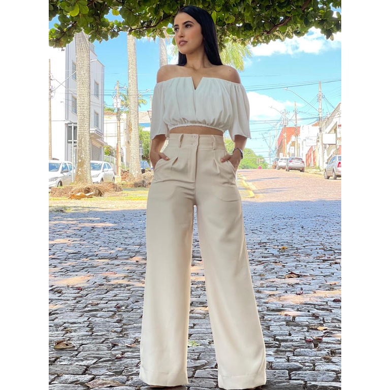 Calça Feminina Wide Leg Alfaiataria Pantalona Cintura Alta Promoção