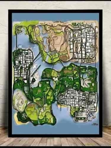 Quadro decorativo com moldura e vidro Red Dead Redemption 2 mapa