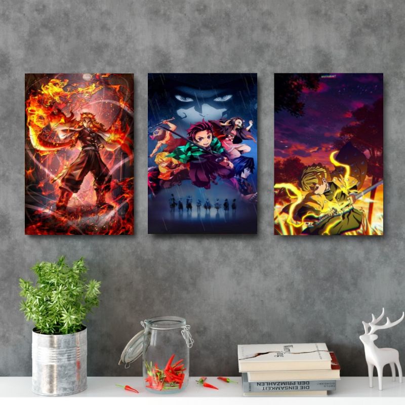 3 Quadros Decorativos Hashiras Kimetsu no Yaiba Água Fogo Som