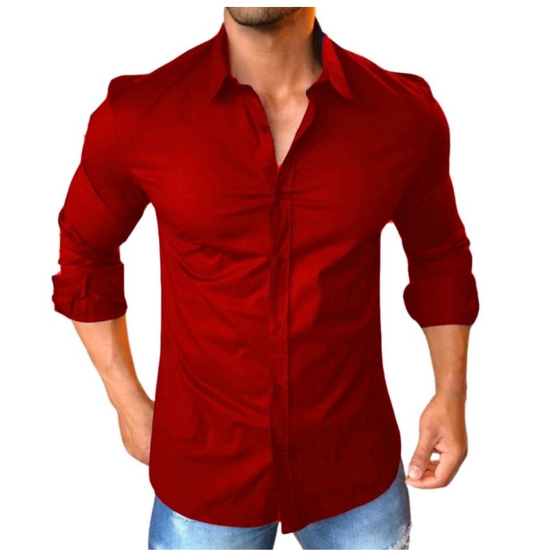 Camisa social hot sale manga longa vermelha