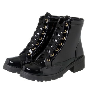 Bota Feminina Cano Curto Coturno Blogueira Salto Baixo Sintético Verniz
