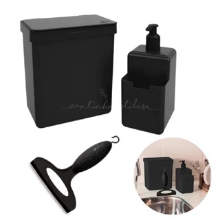 Kit Pia Cozinha Três Peças Lixeira 2,5L Dispenser e Rodinho