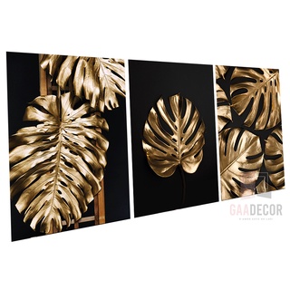 Kit 3 Placas Decorativas Quadrinhos Em Mdf Sala Quarto Costela de Adão Dourada Gold Floral